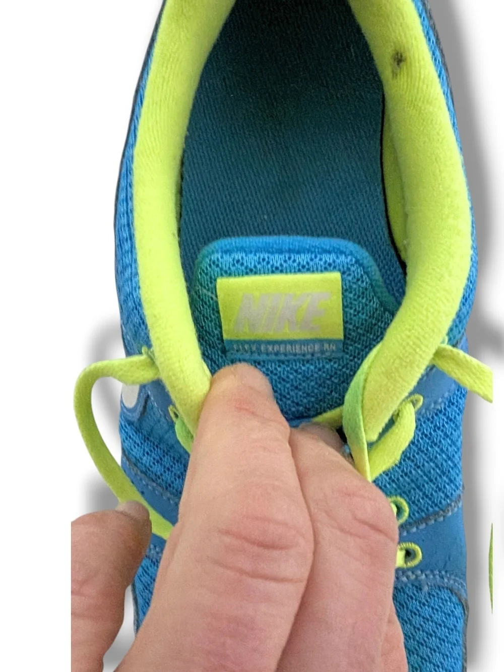 Nike Flex Experience Rn Blue Sneakers with Neon Green Accents, Size 8.5